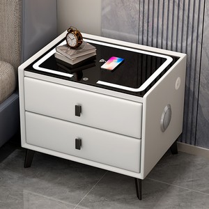 <span class=keywords><strong>Table</strong></span> <span class=keywords><strong>de</strong></span> <span class=keywords><strong>chevet</strong></span> intelligente en bois <span class=keywords><strong>de</strong></span> luxe moderne avec deux tiroirs en cuir multifonctionnelle avec haut-parleurs - Product Image 3