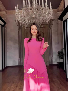Robe pour femme, nouvelle collection été 2026, Europe et États-Unis, col rond, manches longues, mode, pliage diagonal, coupe ajustée - Product Image 4