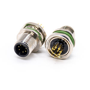 Carcasa de metal niquelado de latón, de 7 pines contactos dorados, montaje en PCB, conector de montaje en panel M12 - Product Image 4