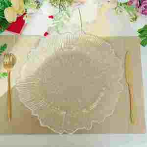 Luxury Gold Rim Lotus Leaf Transparent Plastic Wedding Event Party Hotel Catering Decoration Charger <b>Plate</b> - Product Image 3