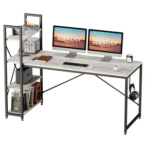 Bestier घर कार्यालय लकड़ी के बड़े आकार दोहरी मॉनिटर टेबल खड़े कंप्यूटर डेस्क के साथ कार्यालय के लिए पुस्तक रैक