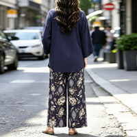 Ensemble deux pièces décontracté pour femme : pantalon large et haut à manches longues, imprimé rétro, style vacances, grande taille