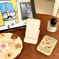 Miroir de maquillage pliable imprimé dessin animé Kawaii, miroir portable en verre et cuir, miroir de bureau mignon pour cadeaux