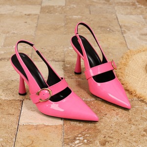 Sandali da donna in pelle verniciata con tacco e fibbia in metallo, modello europeo, eleganti e raffinati, con punta aperta e schiena scoperta, per il commercio transfrontaliero - Product Image 4