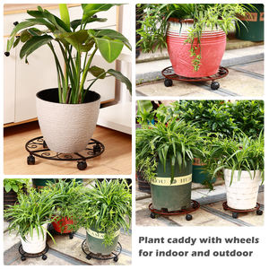 Chariot à plantes en métal robuste avec roulettes - Support et chariot roulant pour plantes, pour usage en jardin, avec trous de drainage, pour l'extérieur/l'intérieur - Product Image 4