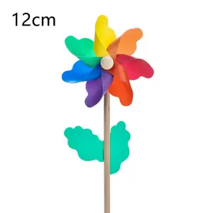 Molinillo de viento de madera para niños, juguete de decoración de fiesta, para jardín al aire libre, 12cm, gran oferta