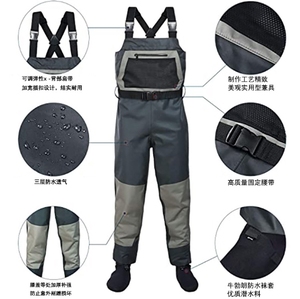 Bộ vớ câu cá TOPIND chất lượng cao 3 lớp chống thấm nước, thoáng khí, có khóa kéo ngực, chất liệu nylon, màu xám đậm, dây đeo có thể điều chỉnh, dùng được cho cả nam và nữ - Product Image 3