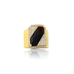 Bague de cocktail rectangulaire de luxe pour homme en or 18 carats avec pavé de pierres naturelles, bijou statement pour les soirées - Product Image 1