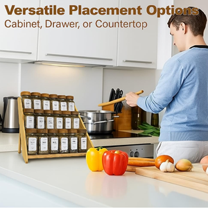 Étagère à épices <span class=keywords><strong>extensible</strong></span> à 3 niveaux en bambou, organisateur de tiroirs pour le rangement des herbes dans les armoires de cuisine - Product Image 3