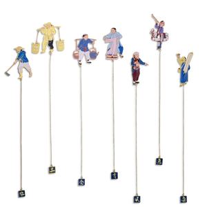 Marcapáginas Plegable de Cartulina Azul con Imágenes de Figuras Tradicionales Chinas y Colgante, Varios Estilos - Product Image 5