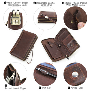 Organisateur de documents de voyage en cuir pleine fleur avec portefeuille RFID, porte-AirTag, porte-stylo et pochette de poignet pour les voyages d'affaires quotidiens - Product Image 6
