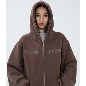 400 GSM棉羊毛重量级拉链连帽衫空白定制全拉链水钻连帽衫设计师街装 - Product Image 1