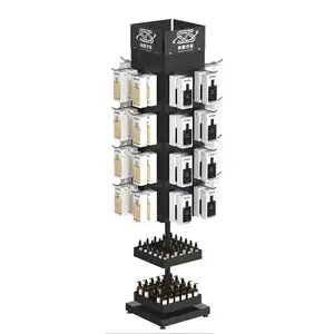 Four Sides Rotating Steel Display Rack Accessories Jewelry Metal Pegboard Display Stand with Hooks