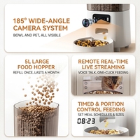 Distributeur automatique de nourriture pour animaux de compagnie en acier inoxydable 5L avec application/télécommande Wi-Fi, minuterie et caméra vidéo pour chats et chiens