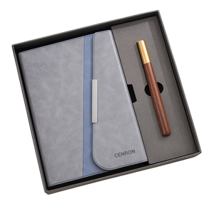 Ensemble cadeau de carnet en cuir A5 avec logo en relief, papeterie de luxe pour le bureau, avec stylo en bois, bloc-notes en cuir personnalisé avec logo - Product Image 3