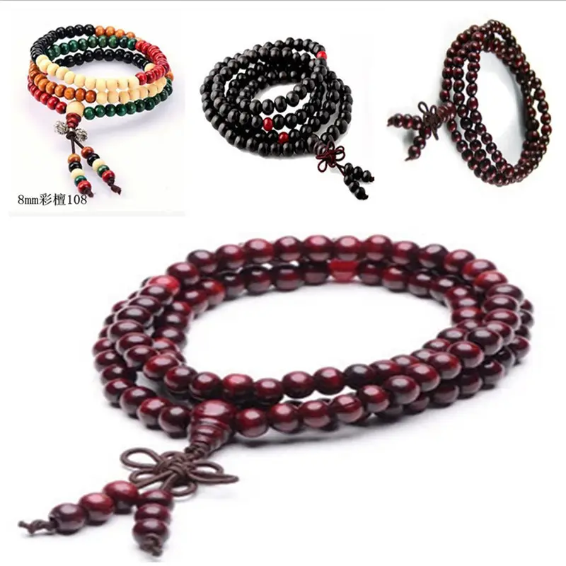 Bracelets à perles en bois de santal rouge personnalisé 68mm, vente en gros, perles multi-cercles pour hommes et femmes, bijou de Couple, petits bijoux, 108