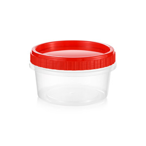 Disposable Round Plastic Food <b>Container</b> With Red Lid Transparent Soup Cup For Takeaway Storage - Product Image 1