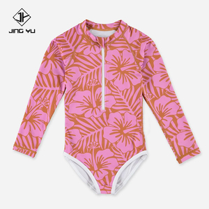Fabricante de trajes de baño de lujo para niñas con protección UPF50+ y cremallera, trajes de baño de una pieza de nailon personalizados con estampado hawaiano. - Product Image 1