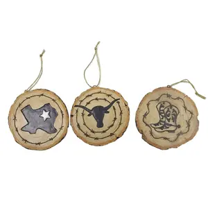 hot sale wood slice customized polyresin wood slice Christmas Tree Hanging ornaments