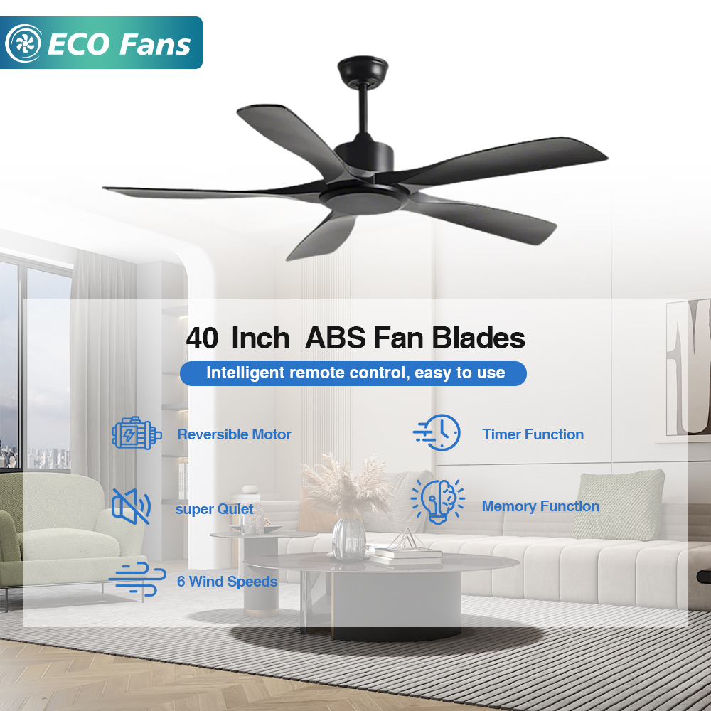 40 Inch ABS Compact Ceiling Fan Lamp, Space Saving, High Efficiency, Nice Decor for Dinning Rooms and Apartments ,Black Body