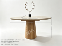 Table à manger ovale beige crème moderne avec pieds en bois massif, meubles de salle à manger pour la maison