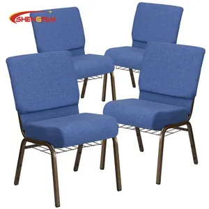 Wholesale Cheap Auditorium Furniture Interlock Padded Church Chairs Stackable Metal 21 Inch Royal Blue Church Chair