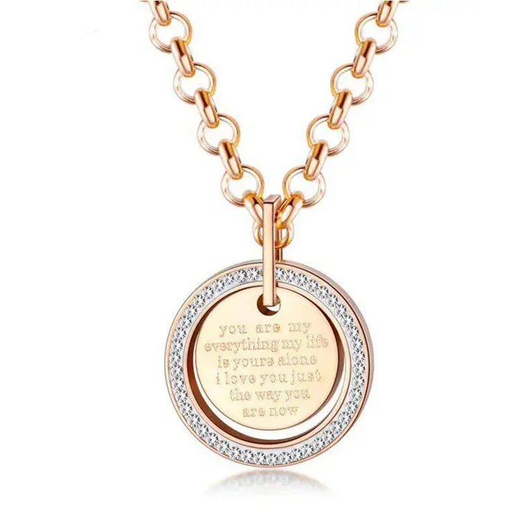 You Are My Everything My Life Is Yours Alone I Love You Just The Way You Are Now Round Disc Rhinestone Pendant Charm Necklace