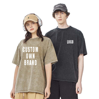 T-shirt unisexe surdimensionné en coton épais tissé, délavé à l'acide, avec motif personnalisé sur le devant et le dos, noir