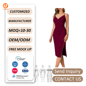 Vestido midi ajustado <span class=keywords><strong>de</strong></span> tirantes finos ajustables para mujer, cuello en V, color rojo vino, importado, para fiesta o trabajo, modelo 7148 Owin. - Product Image 3