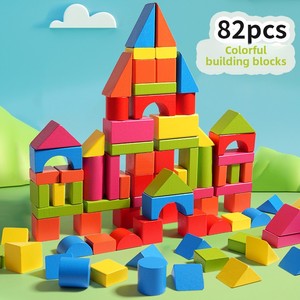 Juego de Bloques de Construcción de Madera de Piezas Grandes para Niños, 82 Piezas, Bloques de Haya Coloridos para Educación Temprana, Juguetes de Construcción - Product Image 2