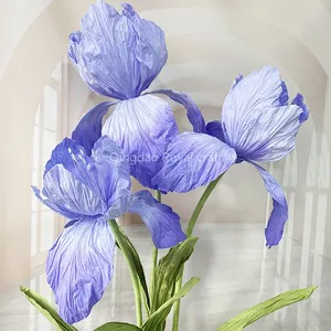 Fleurs géantes personnalisées en papier faites à la main Iris en soie géant artificiel avec feuilles grande fleur artisanale pour la décoration de fête de mariage