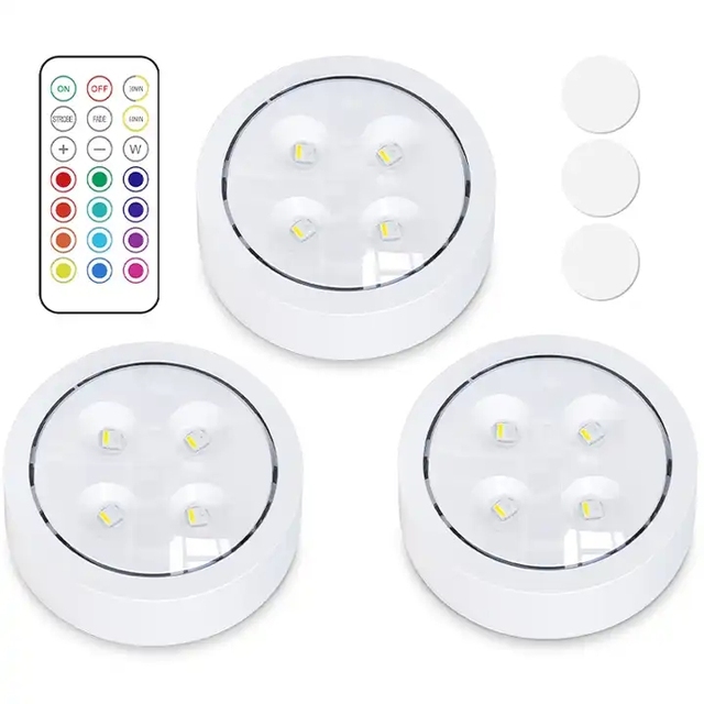 Wireless Remote Control LED Puck Light 6 Pack with 13 Colors RGB Cabinet Night Light Mini Lamp