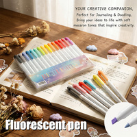 ART WALKER Stylo surligneur fluorescent 15 couleurs à double pointe oblique fine et biseautée, imprimé UV, OEM/ODM, papeterie artistique pour étudiants