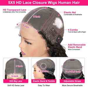 Peluca Afro Rizada Bob de Cabello Humano Brasileño con Cierre de Encaje Transparente 5x5, Suave y Voluminosa, Sin Pegamento, en Oferta - Product Image 5