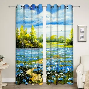 Wall Covered With Flowers 3D Digital Printing Landscape High Quality Photo Polyester Blackout Curtains