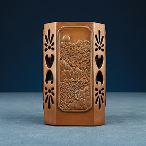 Portalápices de cobre cuadrado Huangshan, cuatro maravillas talladas, adorno para escritorio de oficina, regalo artesanal - Product Image 2