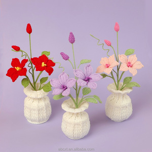 Plante artificielle en pot de fleurs tricotées à la main Clematis Pot de fleur plante pour la décoration de la maison - Product Image 1