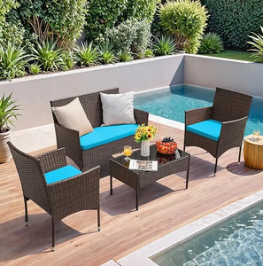 Juego de Muebles de Jardín de Mimbre Sintético para Patio Exterior, 4 Piezas, Resistente a la Intemperie, con Cojines Lavables, para Resort, Venta al Por Mayor - Product Image 1