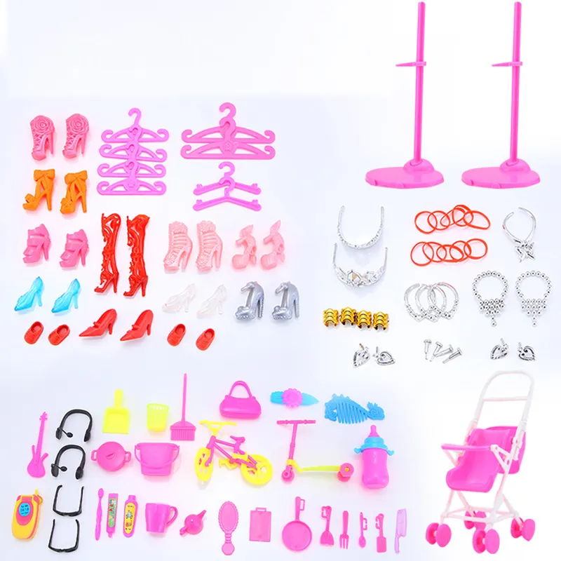 11.5-Inch Plastic Pop Mooie Accessoire Hoge Hak Zoon Ketting Oorbel Kam Kroon Rubber Band Kinderwagen Pop Accessoire