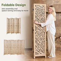 Paravent décoratif en bois sculpté - Panneau de séparation pliable, naturel