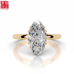 925 纯银镀金莫桑石 5 克拉榄尖形切割双爪镶嵌高级珠宝女士结婚戒指 REACH - Product Image 1