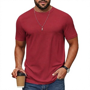 T-shirt à manches courtes pour homme, rouge uni, col rond, coupe classique, décontracté, 100% coton jersey tricoté - Product Image 1