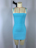 Nouvelle Arrivée Été 2026 Robe Femme Col Carré Sans Manches Bandage Turquoise Lacets Latéraux Moulante Sexy Soirée et Fête