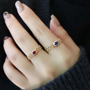 Bague féerique ajustable en or 18 carats avec saphir rouge et diamants, style classique, exquise, authentique, pour femme, cadeau, Xinfly Au750 - Product Image 1