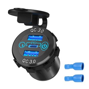 Cargador de coche con 3 puertos USB QC3.0 PD, carga rápida, 12-24V, mini aleación de aluminio - Product Image 1