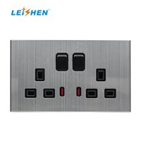 Plaque frontale métallique haut de gamme 2 modules, prise murale britannique UK13A avec interrupteur, en acier inoxydable brossé et cuivre, avec indicateur LED et port USB