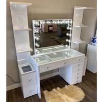 Table de toilette en bois avec miroir éclairé, miroir de maquillage, meubles de chambre à coucher, design moderne, dernier modèle populaire