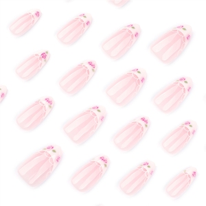 <span class=keywords><strong>Uñas</strong></span> postizas acrílicas de alta calidad <span class=keywords><strong>con</strong></span> diseño de flor de <span class=keywords><strong>rosa</strong></span> blanca francesa simple, almidón, venta al por mayor - Product Image 3