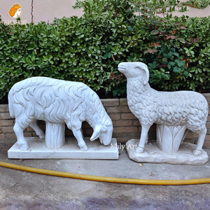 屋外の庭の装飾大理石の動物の彫刻等身大の庭の羊の像 - Product Image 5