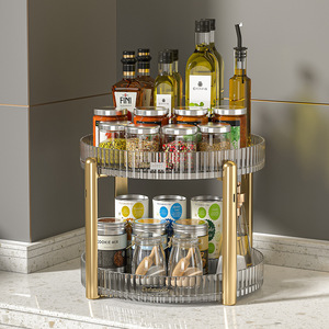 Kitchen Condiment Storage Rack Multi Layer Rotating Tray Plastic Countertop Organizer For Kitchen Use - Product Image 3